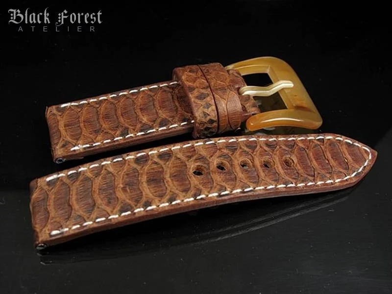 Handgefertigtes Uhrenarmband 24mm/24mm aus echtem Pythonleder in Naturfarbe PY06 – Bild 3